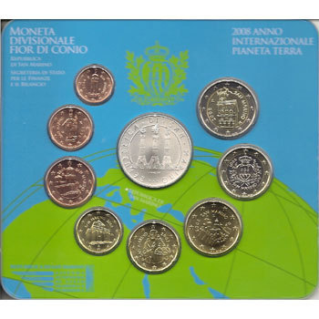 San Marinas 2008 Euro monetų BU rinkinys su sidabrine 5 eurų moneta