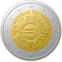 Austrija 2012 Eurų banknotų ir monetų dešimtmetis