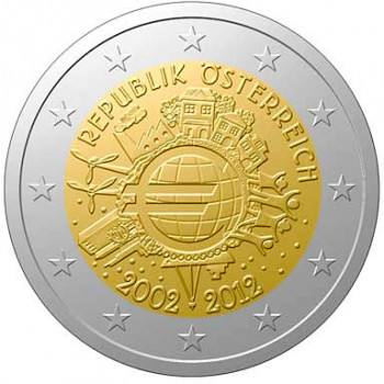 Austrija 2012 Eurų banknotų ir monetų dešimtmetis