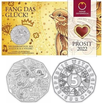 Austrija 2022 5 eurai Laimė yra paukštis BU Austrija 2022 5 eurai Laimė yra paukštis BU
