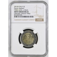 Italija 2015 750-osios Dantės Aligjerio mirties metinės Kalyklos klaida sertfikuota NGC MS65
