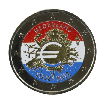 Nyderlandai 2012 Eurų banknotų ir monetų dešimtmetis spalvota