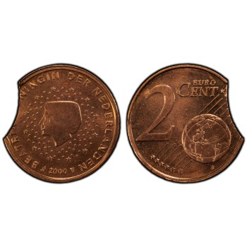 Nyderlandai 2000 2 euro centai Kalyklos klaida sertifikuota PCGS MS66RD