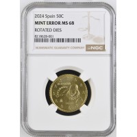 Ispanija 2024 50 euro centų Kalyklos klaida sertifikuota NGC MS68