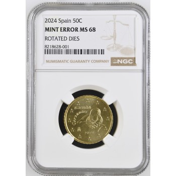 Ispanija 2024 50 euro centų Kalyklos klaida sertifikuota NGC MS68