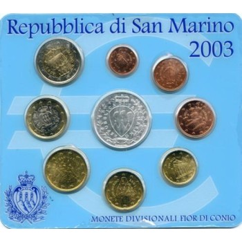 San Marinas 2003 Euro monetų BU rinkinys su sidabrine 5 eurų moneta