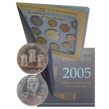 San Marinas 2005 Euro monetų BU rinkinys su sidabrine 5 eurų moneta