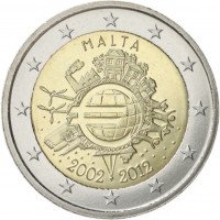 Malta 2012 Eurų banknotų ir monetų dešimtmetis